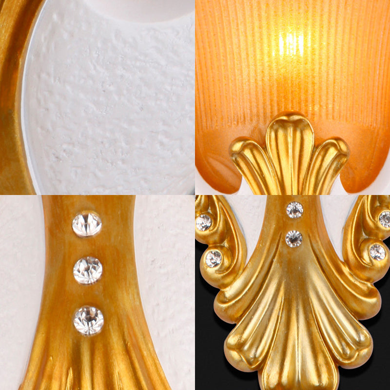 1 Light Ribbed Glass Wall Light Vintage White/Yellow Bell Shaped Bedside Sconce Light, 9.5"/13" Wide