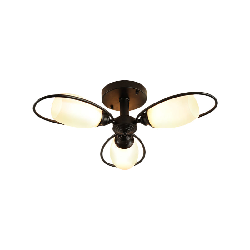 3/6/8 luces Semi Flush Mount Flower Flower Vidrio Blanco Luz de techo en negro para sala de estar