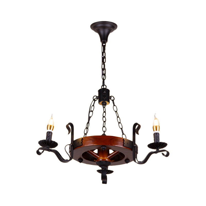 Red Brown Candle Chandelier Lamp Country Wood 3/5/6 Lights Dining Room Hanging Light