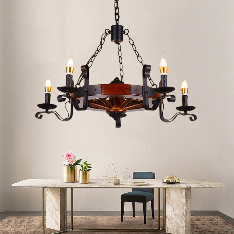 Red Brown Candle Chandelier Lamp Country Wood 3/5/6 Lights Dining Room Hanging Light