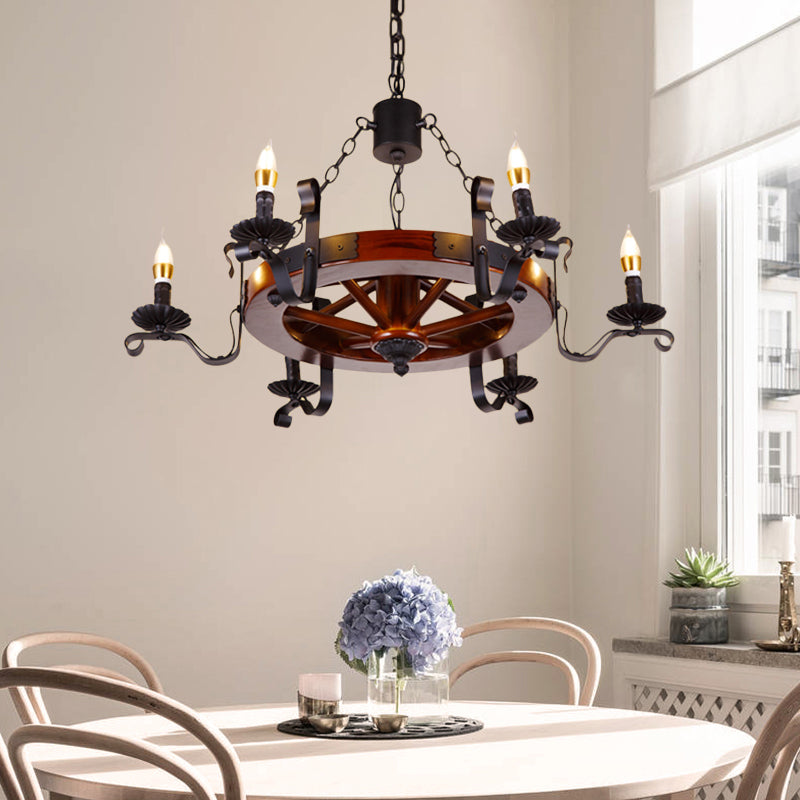 Red Brown Candle Chandelier Lamp Country Wood 3/5/6 Lights Dining Room Hanging Light