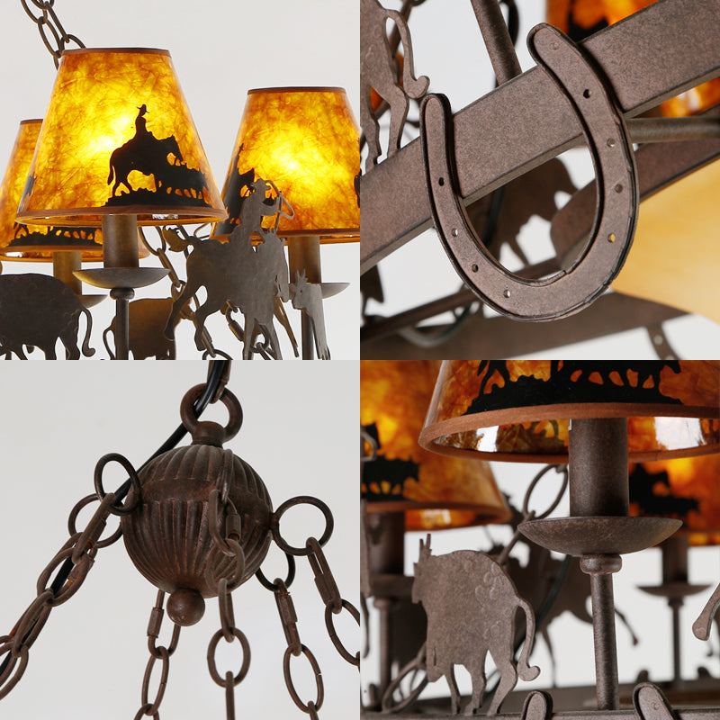 Empire Shade Dining Room Pendant Chandelier Country Metal 9 Lumières Brown suspension Aménagement