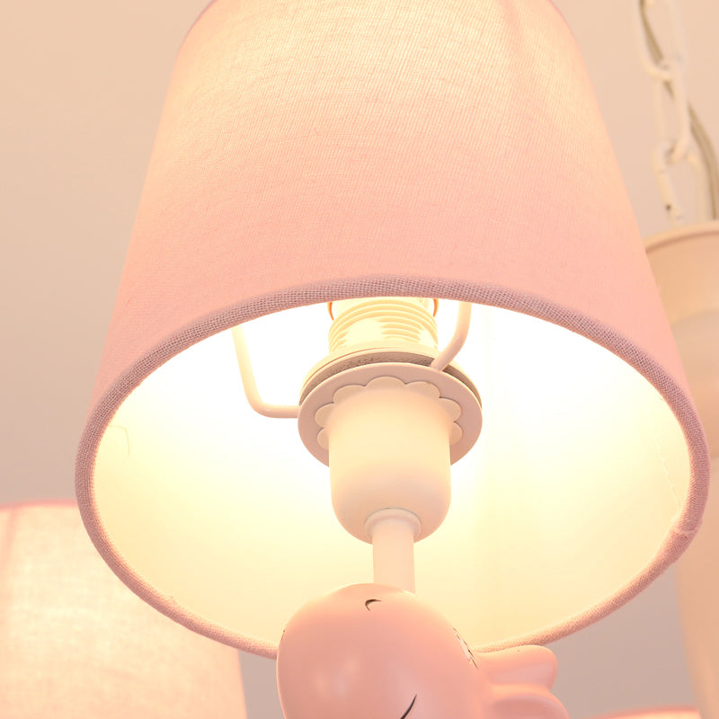 Sika Deer Hanging Ceiling Light Cartoon Resin Chandelier with Tapered Fabric Shade