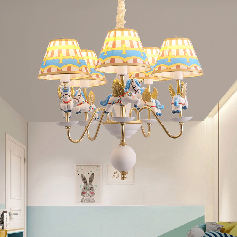 Unicorn Resin Suspension Lighting Cartoon 5-Light Chandelier with Print Empire Shade