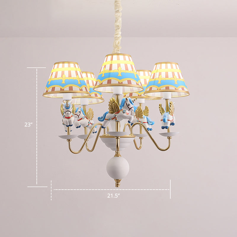 Unicorn Resin Suspension Lighting Cartoon 5-Light Chandelier with Print Empire Shade