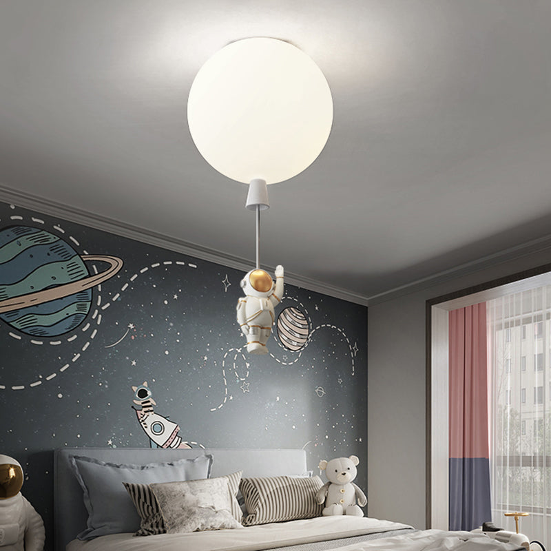 Creative Balloon Ceiling Mount Light Silica Gel 1 Bulb Bedroom Flush Light with Astronaut Decoration