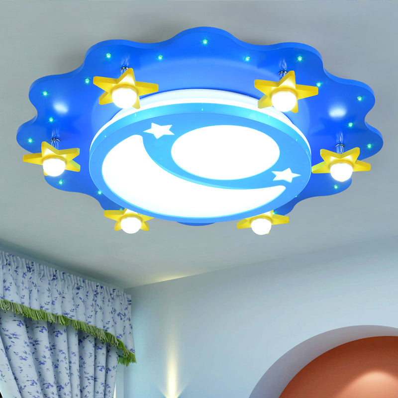 Acrylique Lune et Étoile Plafonnier Enfants Bleu LED Plafonnier Encastré pour Chambre