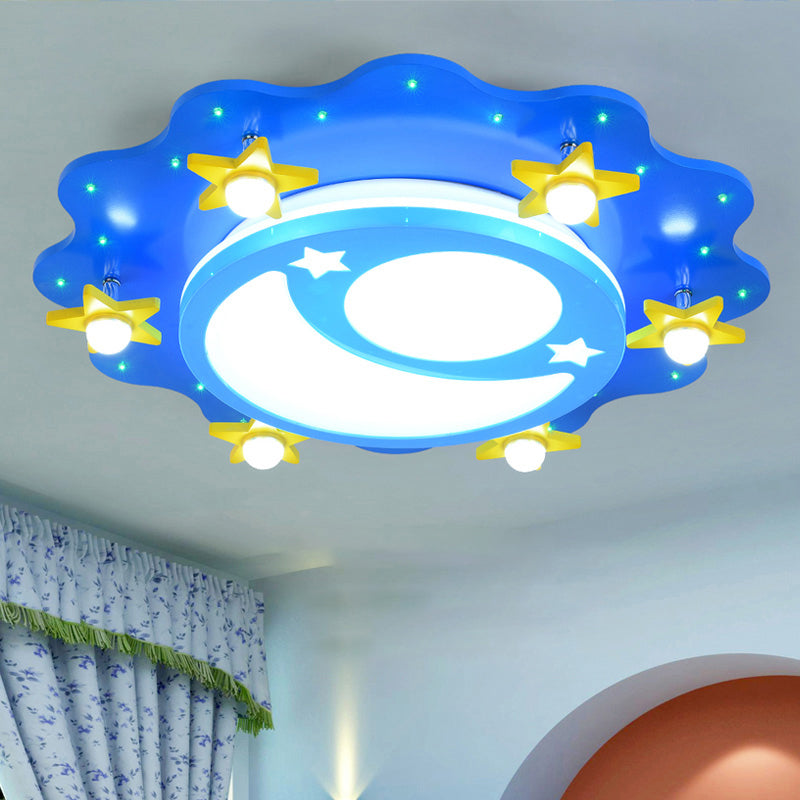 Acrylique Lune et Étoile Plafonnier Enfants Bleu LED Plafonnier Encastré pour Chambre