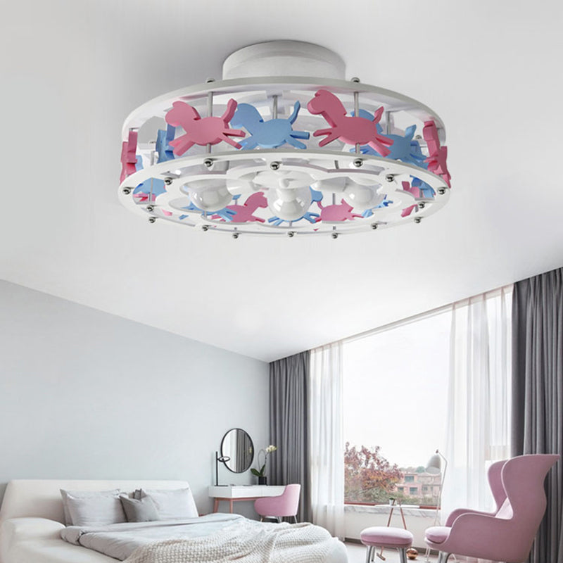 Lámpara de montaje semi descarga en forma de tambor metal de caricatura de metal para niños de 6 luces Iluminación de techo en blanco