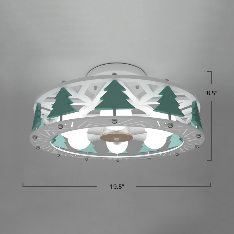 Lámpara de montaje semi descarga en forma de tambor metal de caricatura de metal para niños de 6 luces Iluminación de techo en blanco
