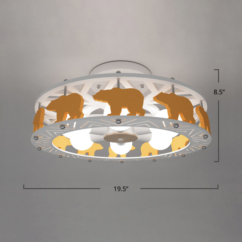 Lámpara de montaje semi descarga en forma de tambor metal de caricatura de metal para niños de 6 luces Iluminación de techo en blanco