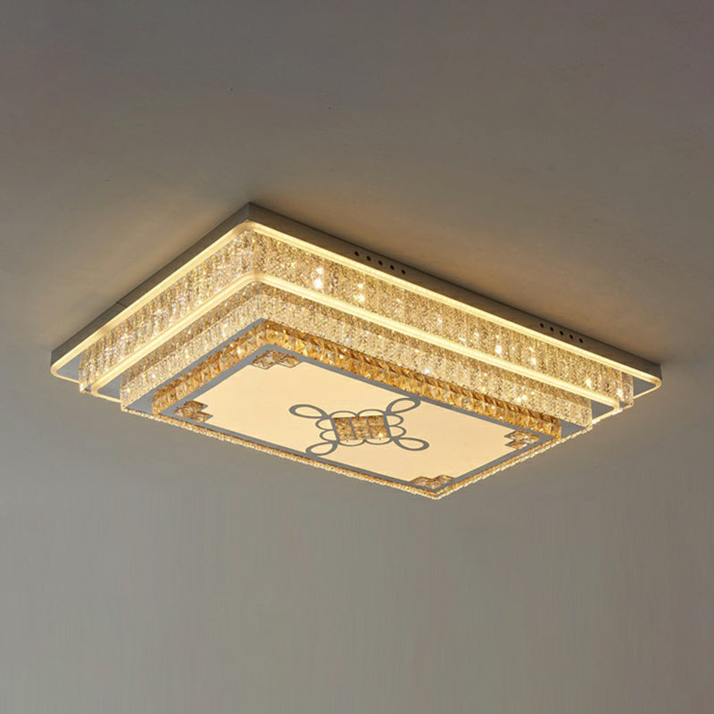 Contemporary Rectangle LED Flush Mount K9 Crystal Living Room Ceiling Light Fixture in Clear