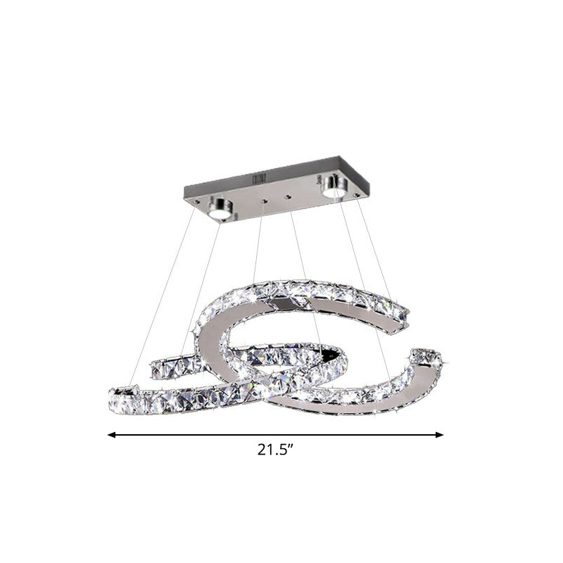 Crystal C Shaped LED Pendant Chandelier Minimalistic Stainless Steel Hanging Ceiling Light