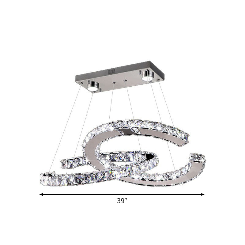 Crystal C Shaped LED Pendant Chandelier Minimalistic Stainless Steel Hanging Ceiling Light