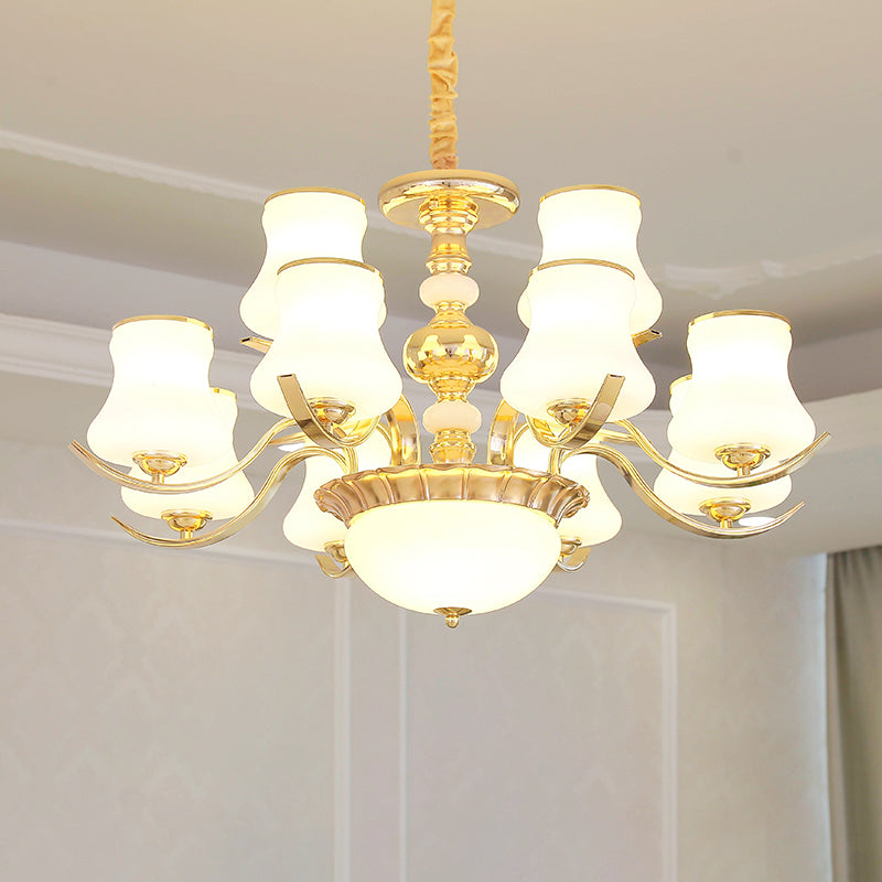 Gold Plated Jar Shaped Hanging Lamp Antique Opal Glass Bedroom Chandelier Light Fixture