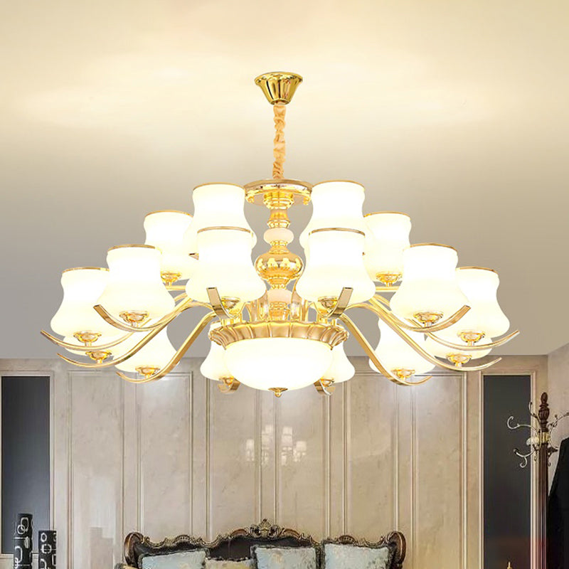 Gold Plated Jar Shaped Hanging Lamp Antique Opal Glass Bedroom Chandelier Light Fixture