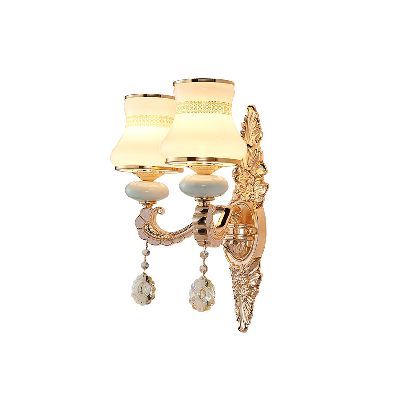 Lampada da parete in tessuto a piega conica anticato salotto illuminazione a parete in oro