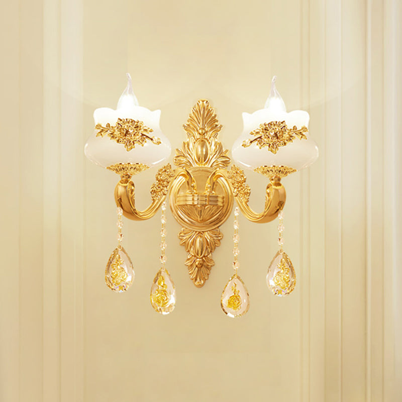 Candle salon Murce Garde d'imitation ancrée Jade Gol Finition Lampe murale avec chute en cristal