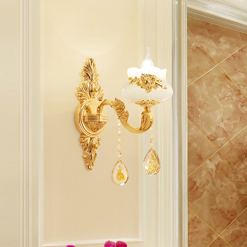 Candle salon Murce Garde d'imitation ancrée Jade Gol Finition Lampe murale avec chute en cristal
