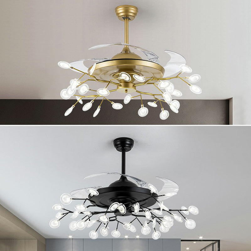42 "breites Feuerfly -Anhänger -Lüfterlampe Moderner Metall -Esszimmer Halbflush Mount Deckenleuchte