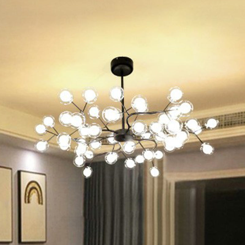 Fireflies Living Room Ceiling Hang Light Metal Minimalistic LED Chandelier in Black