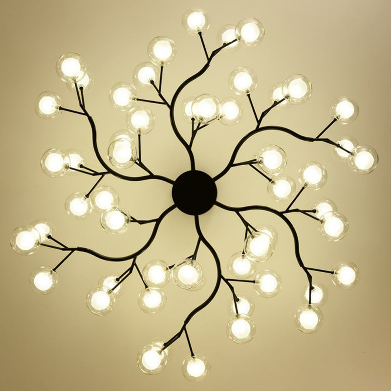 Fireflies Living Room Ceiling Hang Light Metal Minimalistic LED Chandelier in Black