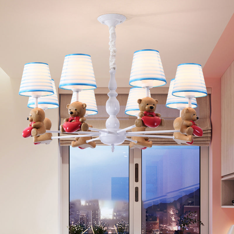 Resin Animal Hanging Ceiling Light Cartoon White Finish Chandelier with Empire Shade