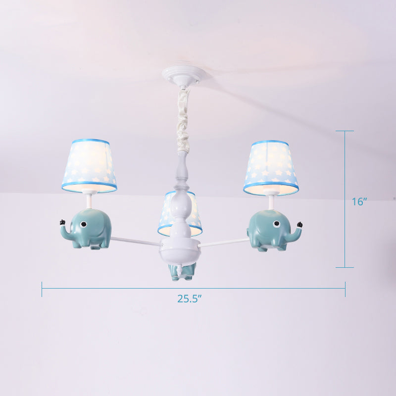 Resin Animal Hanging Ceiling Light Cartoon White Finish Chandelier with Empire Shade