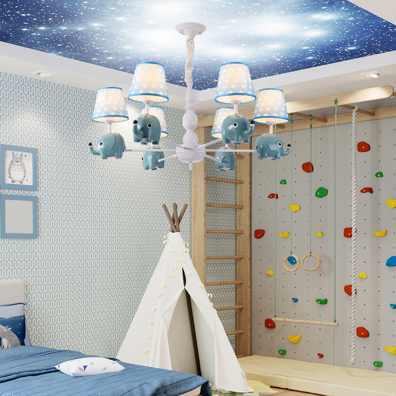 Resin Animal Hanging Ceiling Light Cartoon White Finish Chandelier with Empire Shade