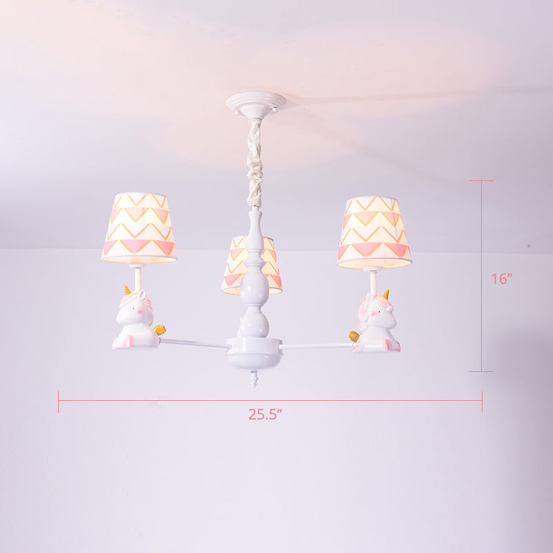Resin Animal Hanging Ceiling Light Cartoon White Finish Chandelier with Empire Shade