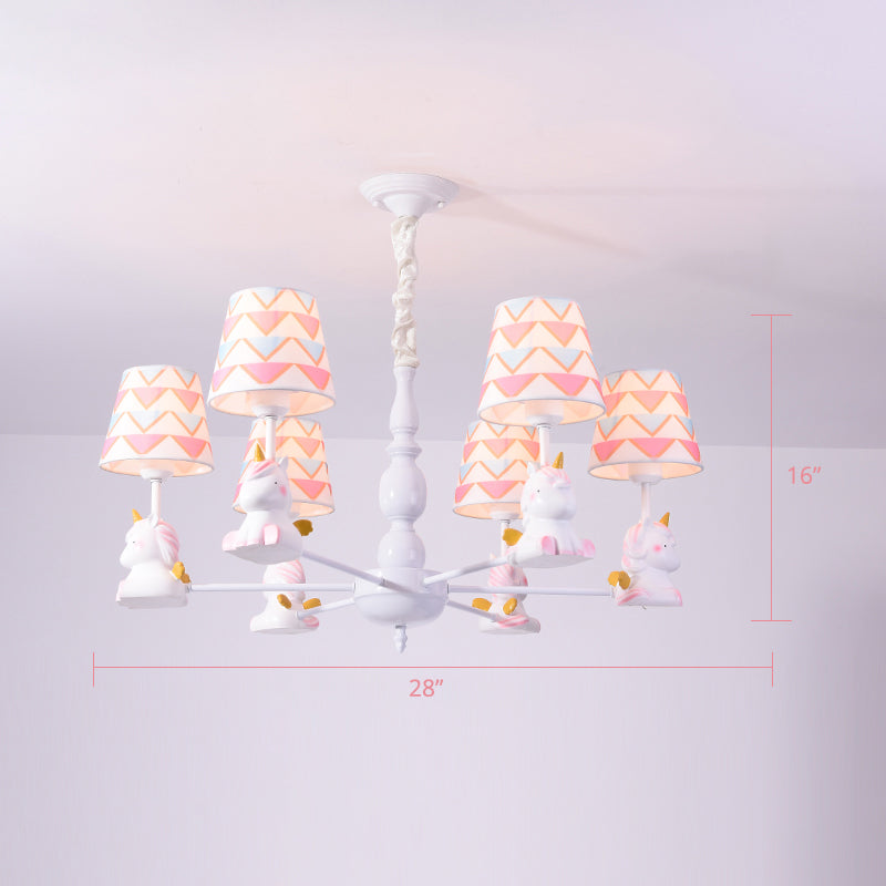 Resin Animal Hanging Ceiling Light Cartoon White Finish Chandelier with Empire Shade