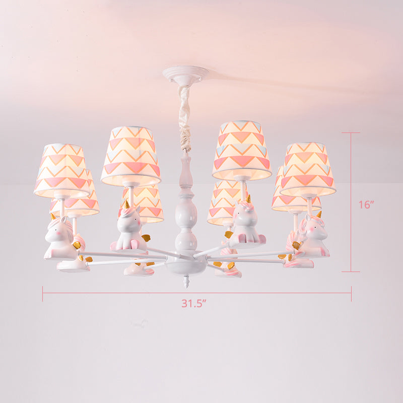 Resin Animal Hanging Ceiling Light Cartoon White Finish Chandelier with Empire Shade