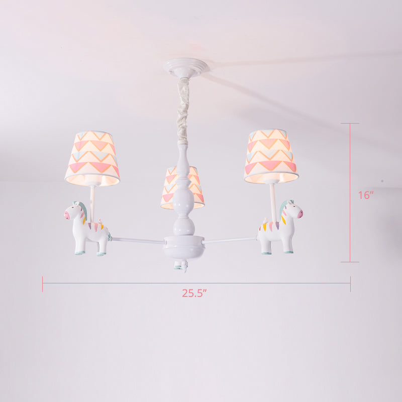 Resin Animal Hanging Ceiling Light Cartoon White Finish Chandelier with Empire Shade