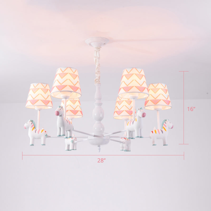 Resin Animal Hanging Ceiling Light Cartoon White Finish Chandelier with Empire Shade