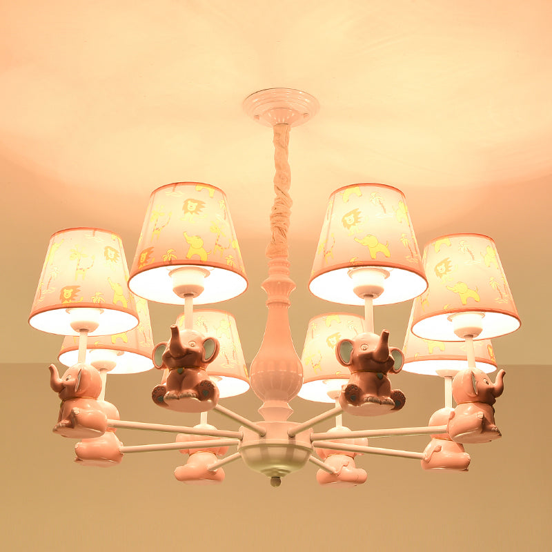 Cartoon Chandelier Lighting White Conical Suspension Light with Tapered Fabric Shade for Kids Room