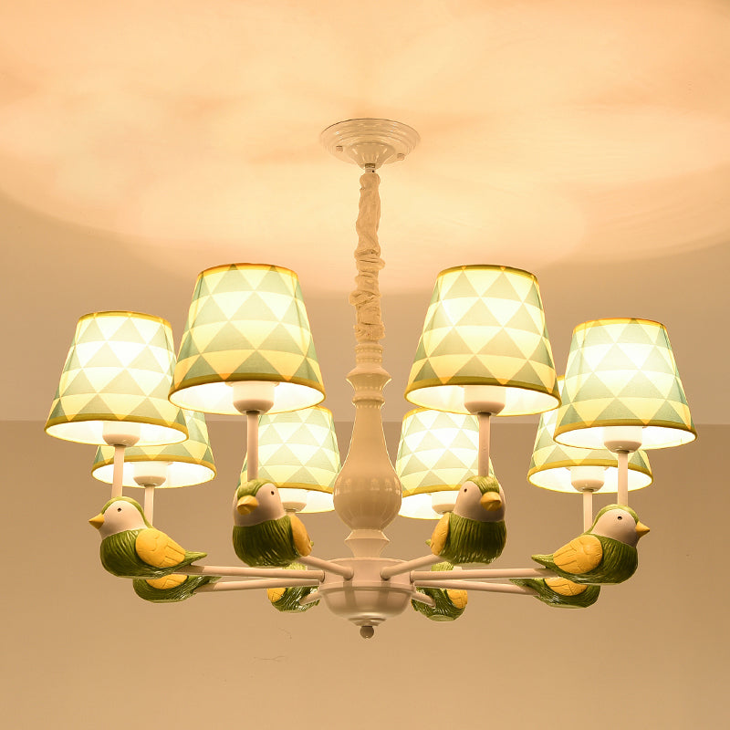 Cartoon Chandelier Lighting White Conical Suspension Light with Tapered Fabric Shade for Kids Room