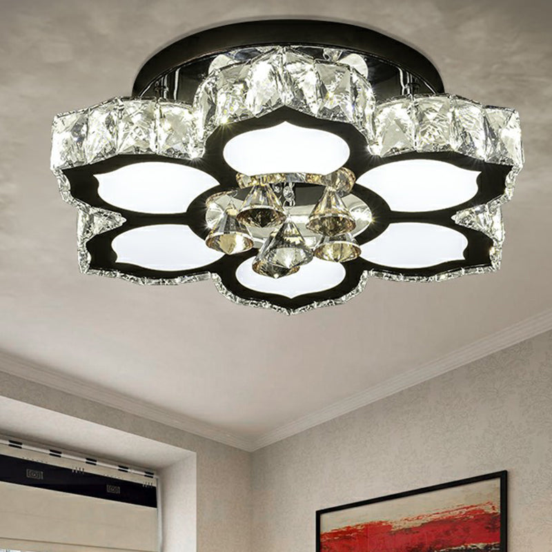 Cut Crystal Floweret Flush Mount Lamp Contemporary LED Semi Flush Ceiling Light for Bedroom