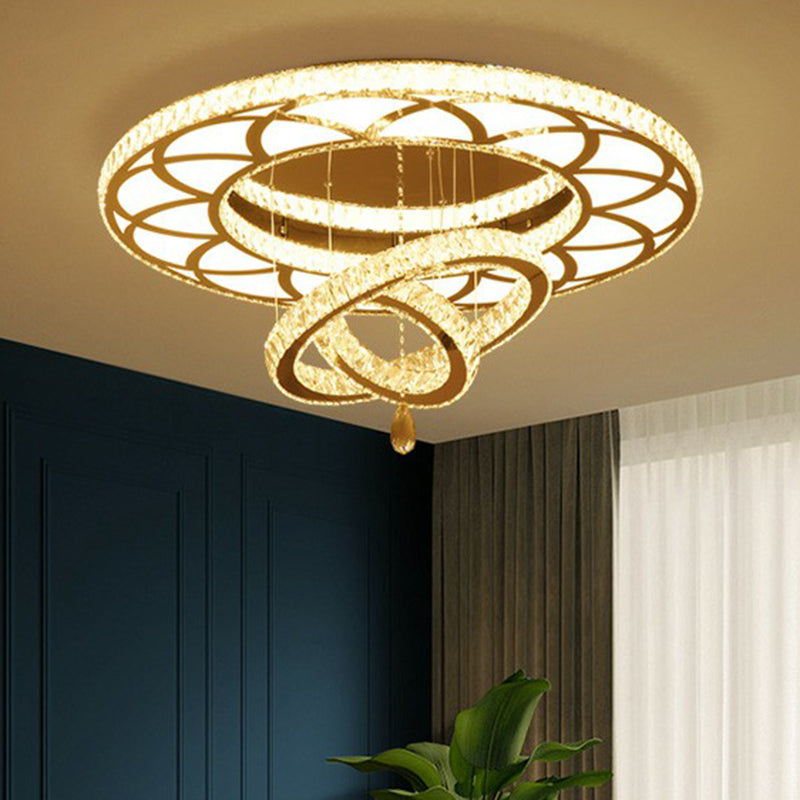 Minimalistische cirkelvormige LED spoeling Licht helder kristal woonkamer semi -spoelbevestiging plafond armatuur