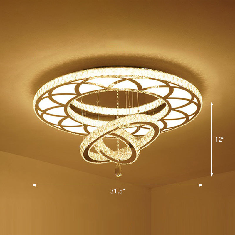 Minimalistische cirkelvormige LED spoeling Licht helder kristal woonkamer semi -spoelbevestiging plafond armatuur