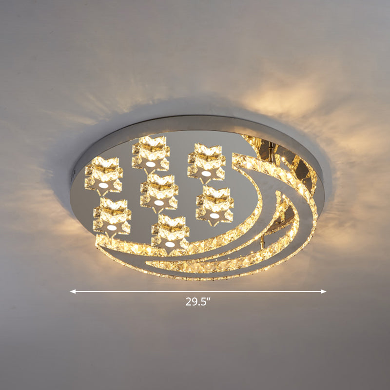 Halbmond und Sternform Flush Lampe moderne klare Kristall Edelstahl Semi -Flush -Deckenleuchte für Schlafzimmer