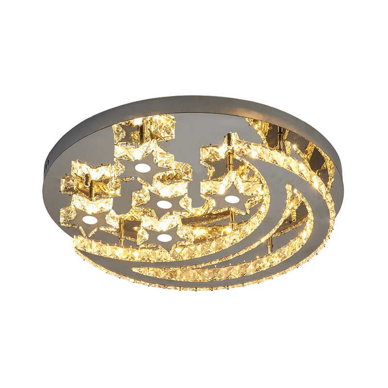 Halbmond und Sternform Flush Lampe moderne klare Kristall Edelstahl Semi -Flush -Deckenleuchte für Schlafzimmer