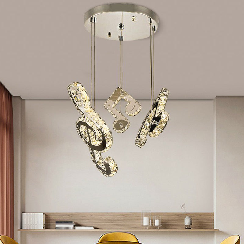 Minimalistic Music Note Hanging Light Fixture Beveled Crystal Restaurant Multi Light Ceiling Light in Clear