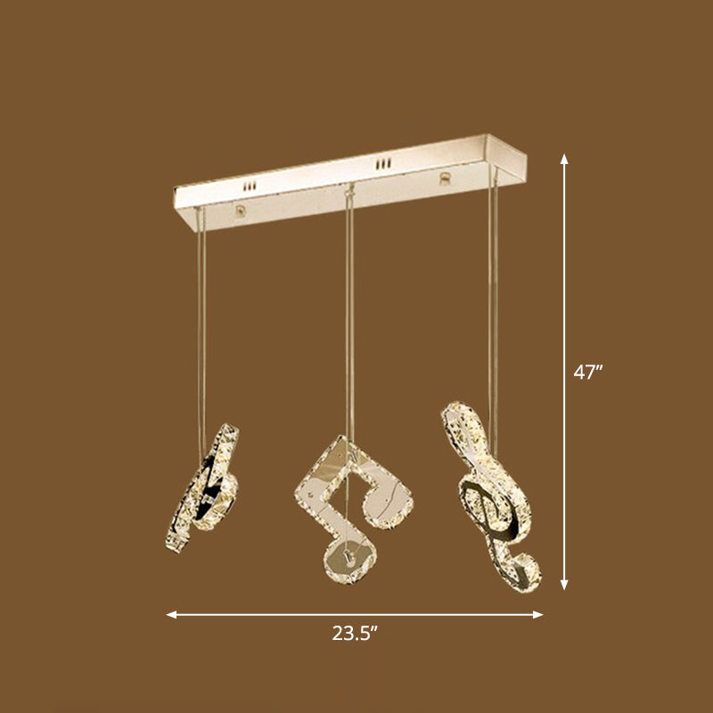 Minimalistic Music Note Hanging Light Fixture Beveled Crystal Restaurant Multi Light Ceiling Light in Clear