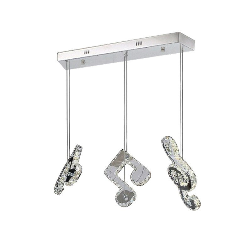 Minimalistic Music Note Hanging Light Fixture Beveled Crystal Restaurant Multi Light Ceiling Light in Clear