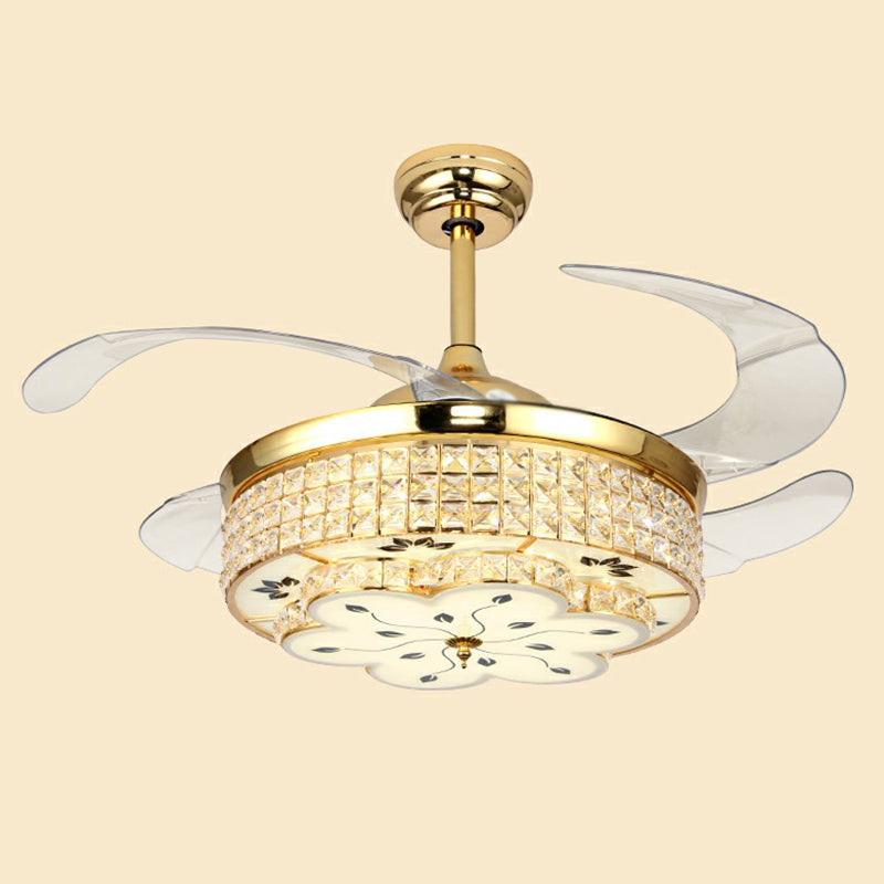 Crystal Floral Crystal Plafond Lampe à la lampe en or moderne Finition en or LED Semi Flush Light avec 4 lames transparentes