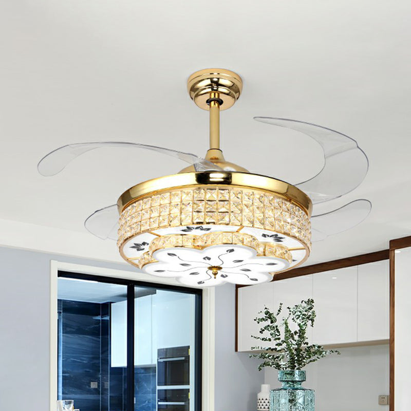 Crystal Floral Crystal Plafond Lampe à la lampe en or moderne Finition en or LED Semi Flush Light avec 4 lames transparentes