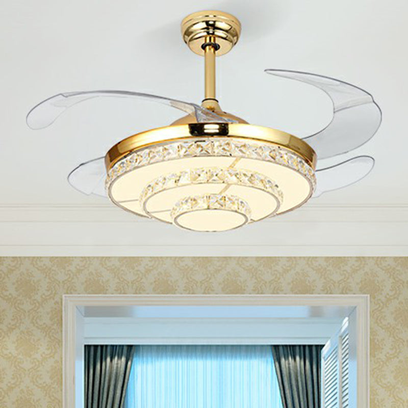 4-Blattstufte runde Schlafzimmer Hanges Lüfter Licht Kristall modernistisch LED-LED-LED-Licht in Gold, 42 "W.