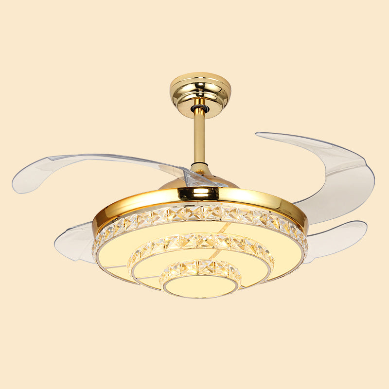 4-Blattstufte runde Schlafzimmer Hanges Lüfter Licht Kristall modernistisch LED-LED-LED-Licht in Gold, 42 "W.