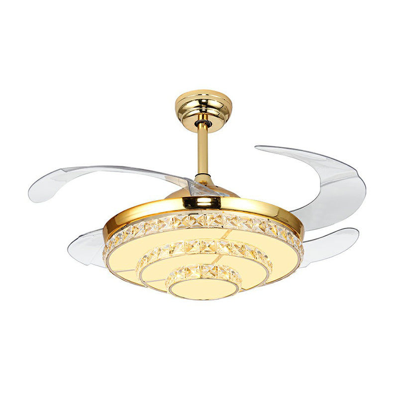 4-Blattstufte runde Schlafzimmer Hanges Lüfter Licht Kristall modernistisch LED-LED-LED-Licht in Gold, 42 "W.