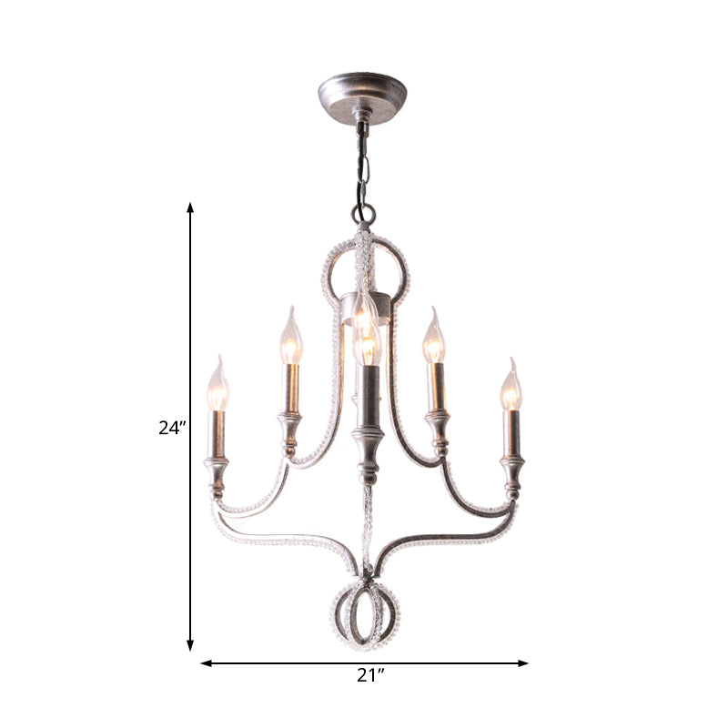 Candle Metal Chandelier Light Fixture Traditional Light 5 Lights Living Room Ceiling Light in Rust with Crystal Accent